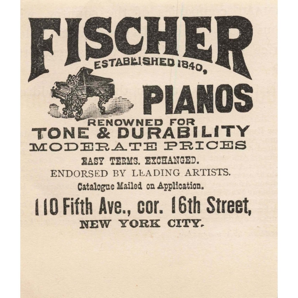 1892 Fischer Pianos Vintage Advertisement Print Ad - Picture 1 of 1